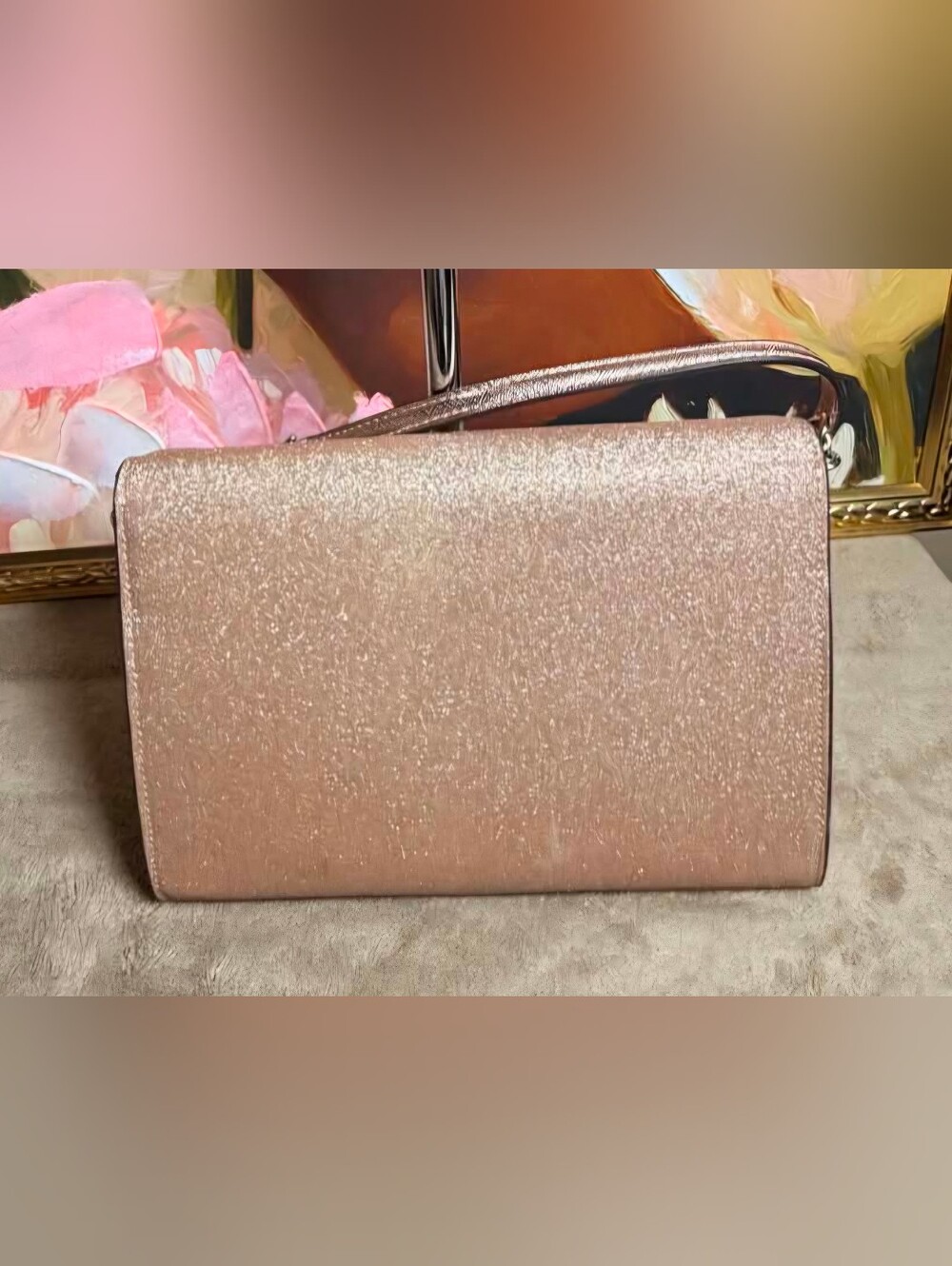 Kate Spade Tinsel Flap Crossbody Bag Rose Gold Glitter ✨ Excellent Condition! - Picture 2 of 6